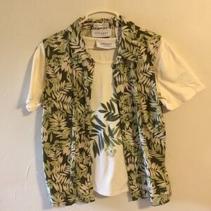 Villager 2 Piece Green Tropical Print Tee and Vest Set